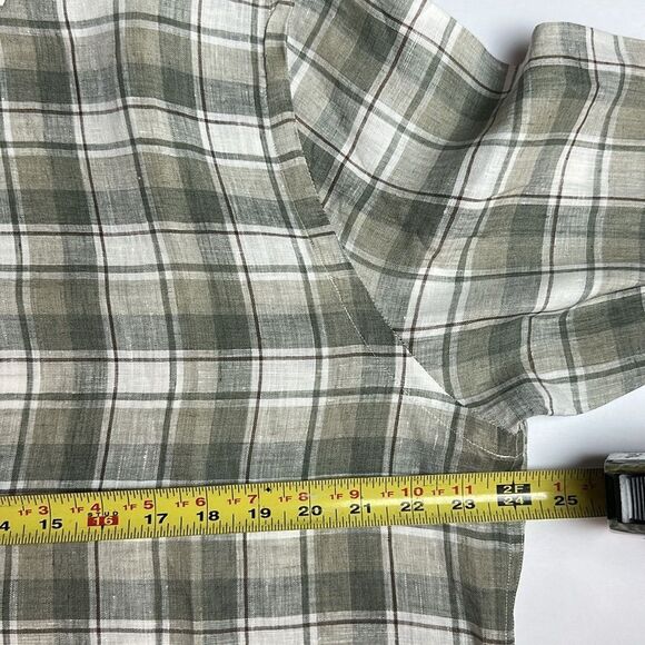 The Men’s Store Bloomingdale’s Linen Shirt Button Up Long Sleeve Green Plaid XL - Picture 9 of 9